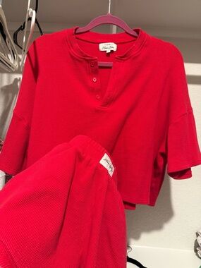 Kids Red Waffle-Knit Henley Sweatshirt by Ellen Lane